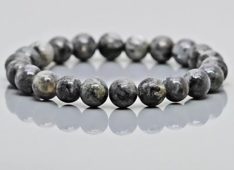 Natural Larvikite Crystal Bracelet Lab Certified 10 mm Semi Precious Gemstone Unisex AAA Grade Premium Stretchable Band Bracelet for Healing Meditation and Manifestation