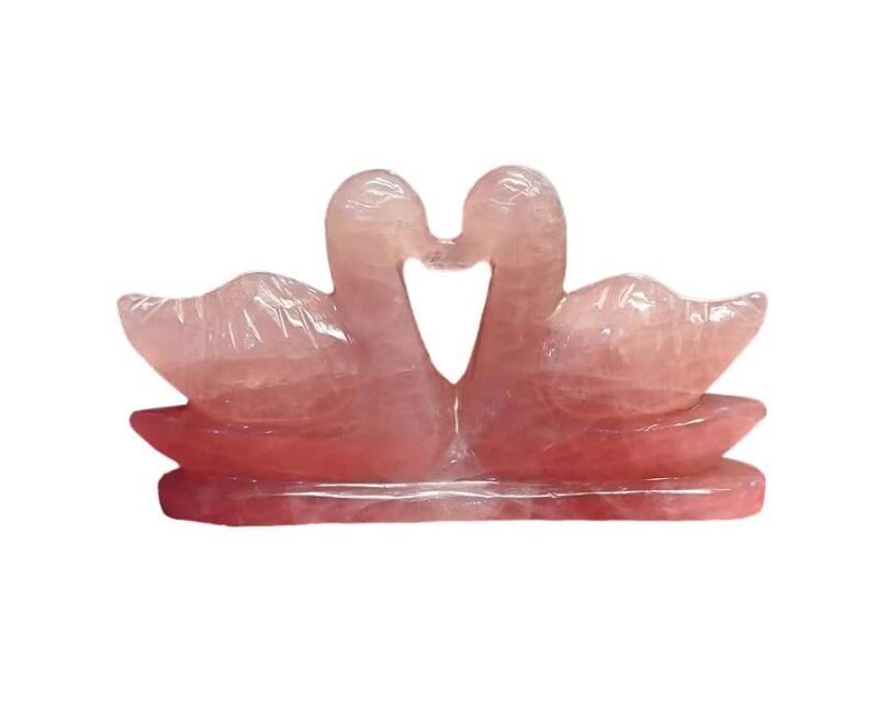 Natural Pink Rose Quartz Lab Certified Pair of Swans for Love & Relationship Handcrafted Love Birds Duck Male Female Gift 120 to 225 Grams Approx 5 to 6 Cms Height Approx (Rose Quartz Swan Pair)