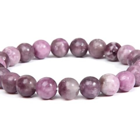 Lepidolite Natural Crystal Bracelet Lab Certified 8 mm Semi Precious Gemstone Unisex AAA Grade Premium Stretchable Band Bracelet for Healing Meditation and Manifestation