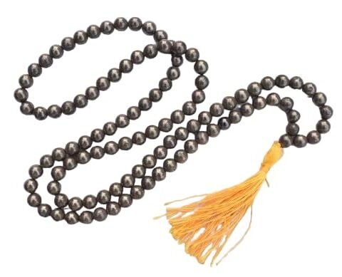 Pyrite Mala 108 + 1-8 mm Beads for Prosperitiy Wealth Willpower and Financial Abundance with 1 Palo Santo Smude