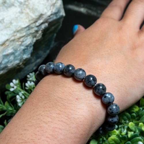 Natural Larvikite Crystal Bracelet Lab Certified 8 mm Semi Precious Gemstone Unisex AAA Grade Premium Stretchable Band Bracelet for Healing Meditation and Manifestation
