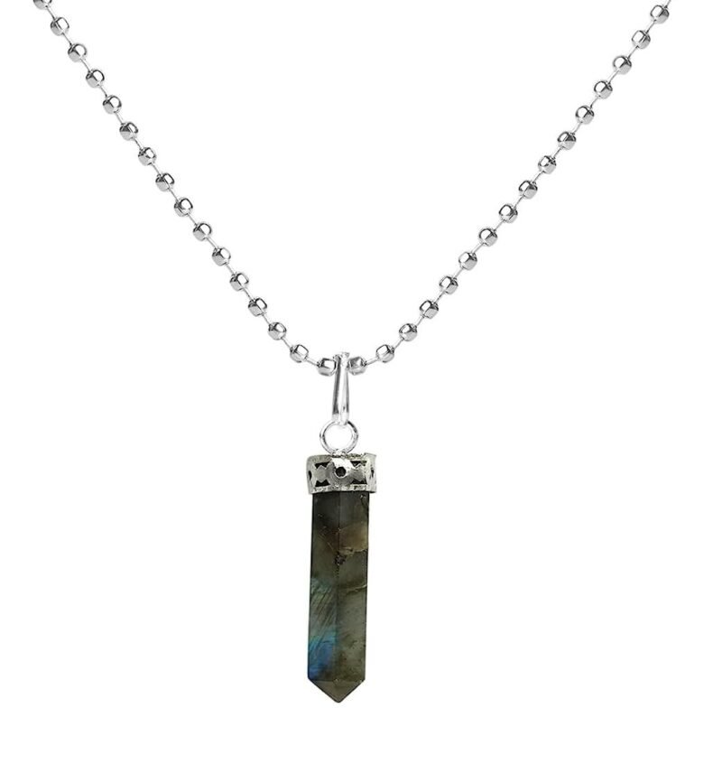 Divine Original Labradorite Pencil Certified Unisex Locket Pendant with Chain for Calm, Peace, Healing and Meditation