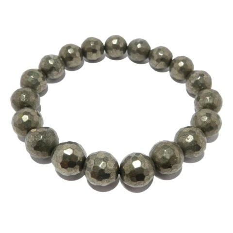 Pyrite Stone Original Certified Stone Diamond Cut Unisex 10 mm Faceted Strechable Band Bracelet for Wealth Prosperity Good Luck and Success