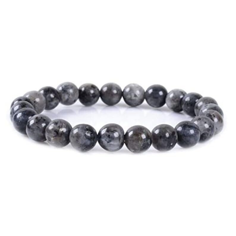 Natural Larvikite Crystal Bracelet Lab Certified 8 mm Semi Precious Gemstone Unisex AAA Grade Premium Stretchable Band Bracelet for Healing Meditation and Manifestation