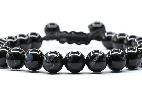 Divinity Natural Black Banded Agate / Sulemani Pure Certified Adjustable Thread Unisex Bracelet Super AAA Quality for Yoga Reiki