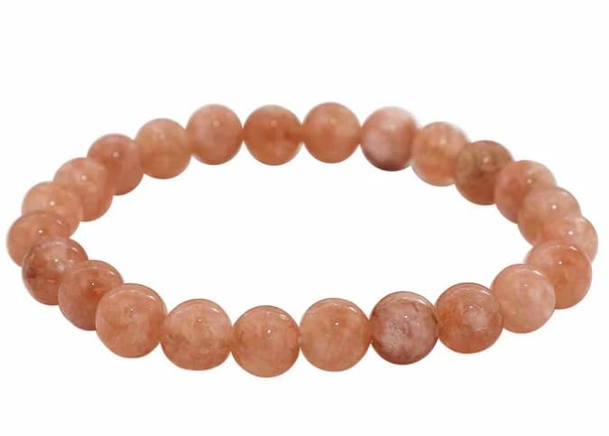 Peach Moonstone Natural Crystal Bracelet Lab Certified 8 mm Semi Precious Gemstone Unisex AAA Grade Premium Stretchable Band Bracelet for Healing Meditation and Manifestation