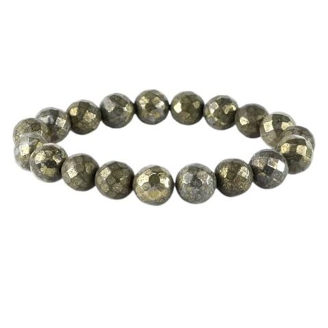 Natural Pyrite Bracelet AAA Grade Lab-Certified Original Stretchable 10mm Diamond-cut Faceted Real Crystal Unisex Bracelet For Prosperity, Abundance & Manifestation