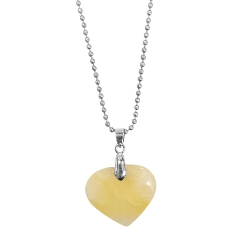 Natural Healing Stone Pendant Heart Shape Crystal Stone Pendant / Locket with Metal Chain for Healing and Meditation Size 25-30 mm Approx. (Yellow Citrine) - Image 3