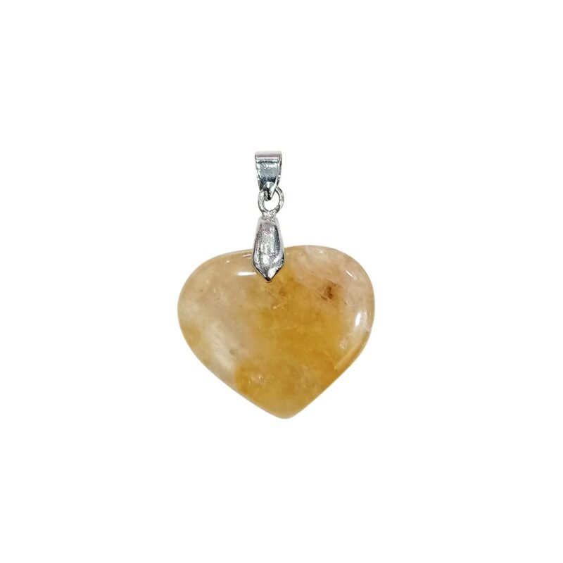 Natural Healing Stone Pendant Heart Shape Crystal Stone Pendant / Locket with Metal Chain for Healing and Meditation Size 25-30 mm Approx. (Yellow Citrine)