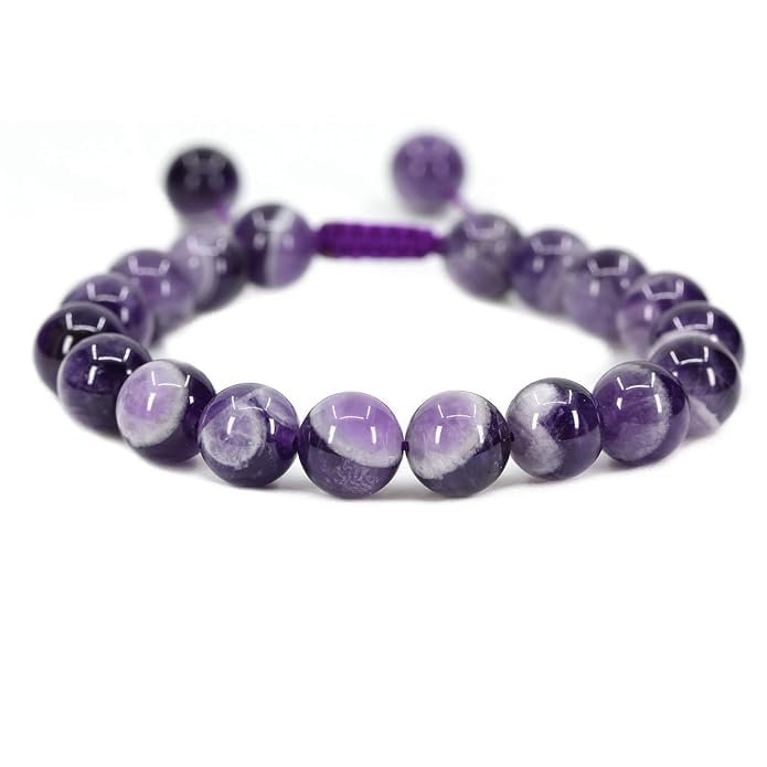 Natural Amethyst Crystal 10mm Certified Adjustable Thread Bracelet for Healing and Meditation - Manifest Abundance, Positivity, Good Luck, Health and Wealth