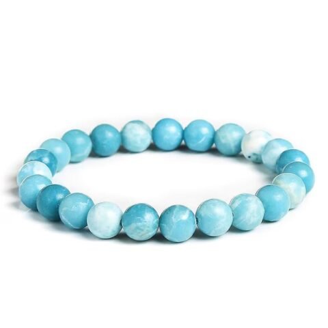 Natural Larimar Crystal Bracelet Lab Certified 8 mm Semi Precious Gemstone Unisex AAA Grade Premium Stretchable Band Bracelet for Healing Meditation and Manifestation