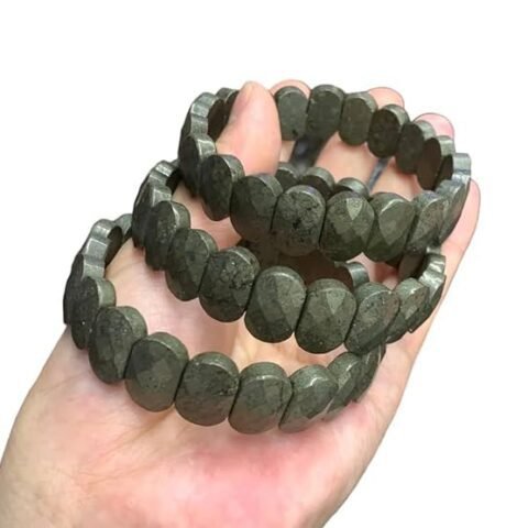 Divine Spirituals Natural Pyrite Real Pure Crystal Lab Certified 10 mm Flat Bead Faceted Bracelet for Men and Women for Good Luck, Love, Abundance, Healing and Meditation