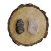 Pyrite and Clear Quartz AAA Grade Raw Natural Crystal Combo with Wooden Natural Bark Coaster for Healing, Meditation and Manifestation