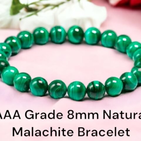 Natural Crystal Malachite Unisex Bracelet 8mm Stretchable Original Semi Precious Gemstone Bracelet For Protection, Balance and Grounding