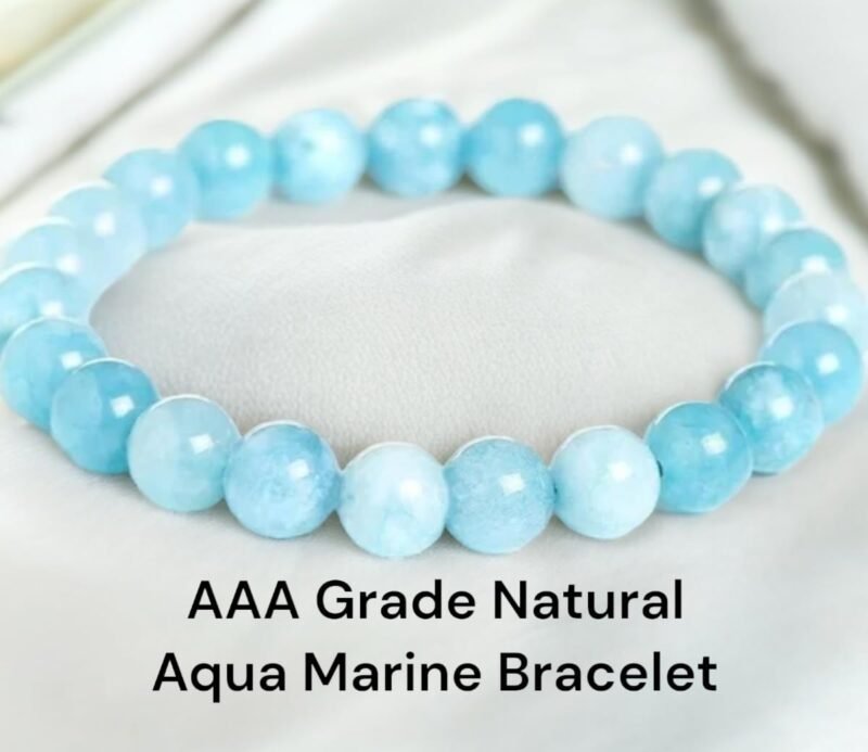 Natural Blue Aquamarine Bracelet Lab-Certified AAA Grade 8mm Stretchable Original Unisex Bracelet For Throat Chakra, Communication, Spiritual Growth & Meditation - Image 2