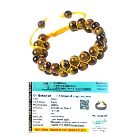 Natural Tiger Eye Macrame Double-layered Bracelet Lab Certified AAA Grade 8mm Adjustabl Unisex Real Crystal Bracelet For Abundance, Manifestation & Solar Plexus Chakra