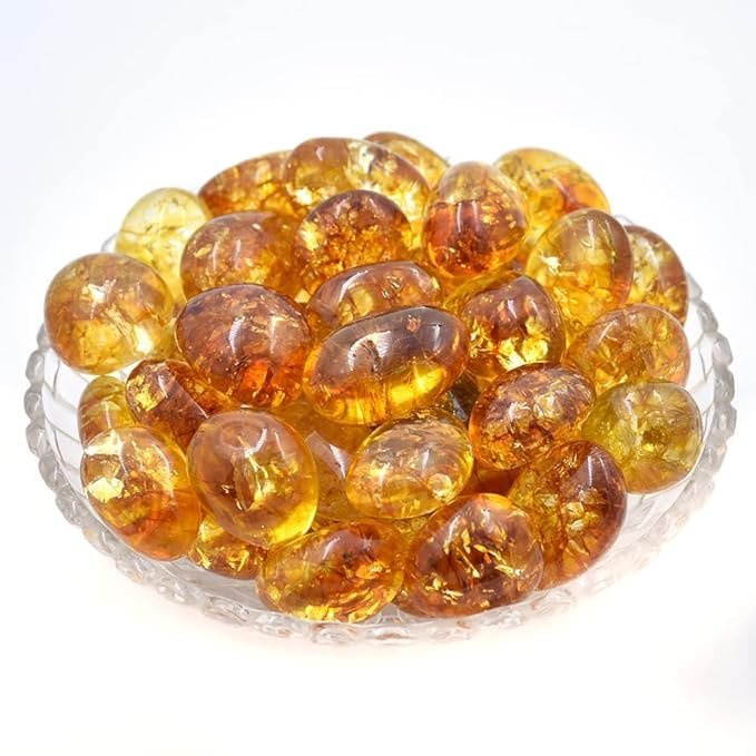 Divine Spirituals Natural Citrine Tumbled AAA+ Stone Pebbles | Tumbles for Reiki Healing Crystal Aura Chakra Vastu Fengshui (Pack of 3 Beautiful Citrine Tumbled Stone)