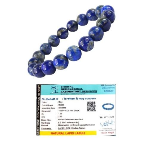 Natural Lapis Lazuli Bracelet 10mm AAA Grade Strechable Original Certfied Unisex Real Crystal Bracelet For Third Eye Chakra, Communication, Meditation & Inner Peace