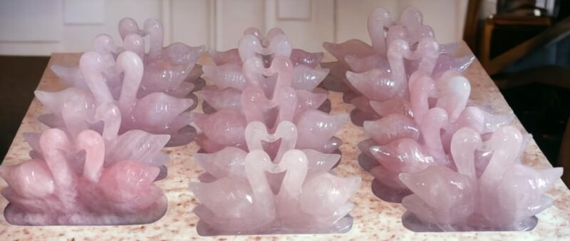 Natural Pink Rose Quartz Lab Certified Pair of Swans for Love & Relationship Handcrafted Love Birds Duck Male Female Gift 120 to 225 Grams Approx 5 to 6 Cms Height Approx (Rose Quartz Swan Pair)