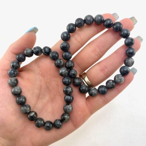 Natural Larvikite Crystal Bracelet Lab Certified 8 mm Semi Precious Gemstone Unisex AAA Grade Premium Stretchable Band Bracelet for Healing Meditation and Manifestation