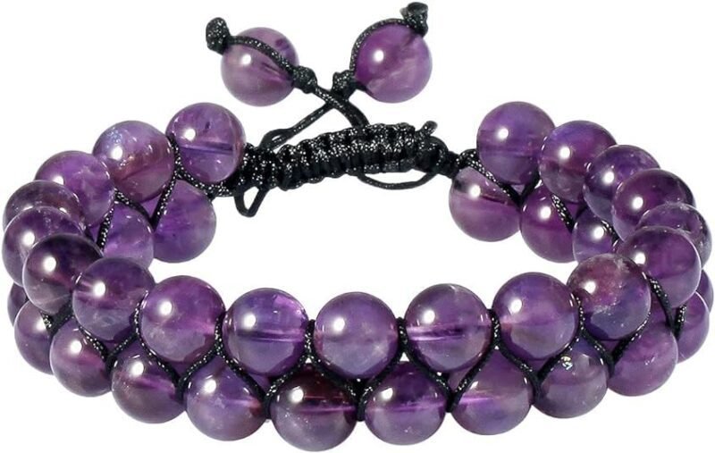 Gemstone Lab Certified Natural Amethyst Double Layered Semi Precious, Stone Bracelet, Crystal Stone 8mm Beads Bracelet Round Shape for Reiki Healing and Crystal Healing Chakra Stones