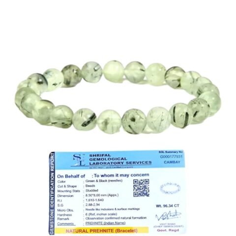 Natural Prehnite Bracelet Lab Certified AAA Grade 8mm Stretchable Real Crystal Bracelet For Heart Chakra, Inner Peace & Meditation For Men & Women