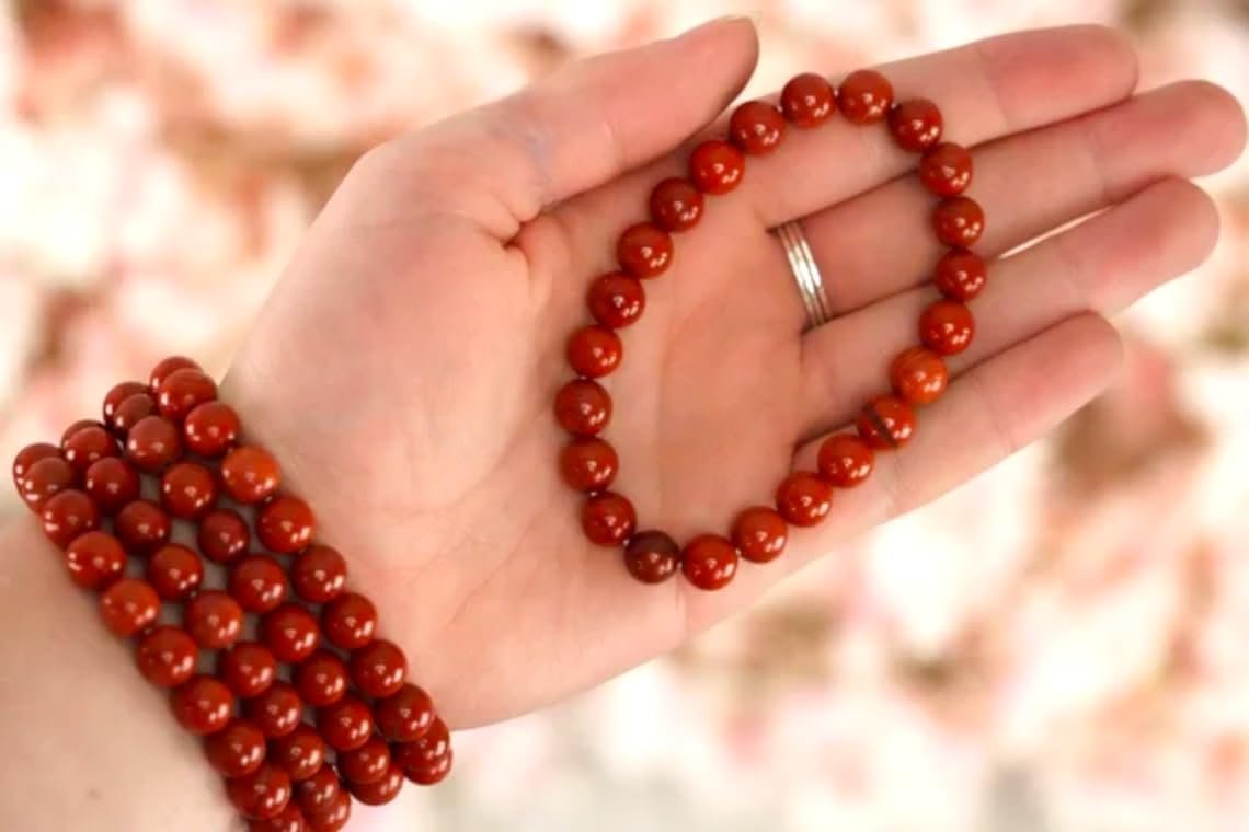 Natural Red Jasper Bracelet Lab-Certified AAA Grade 8mm Stretchable Original Unisex Bracelet for Root Chakra, Strength, Manifestation & Grounding Energy
