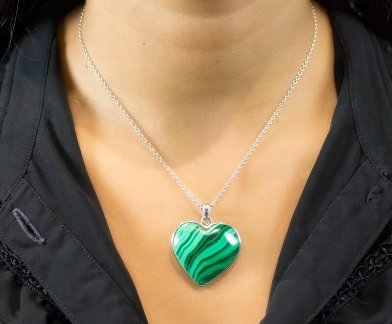 Natural Malachite Heart Pendant with Metal Chain - for Balance, manifestation and intution - A stone of transformation - Image 4