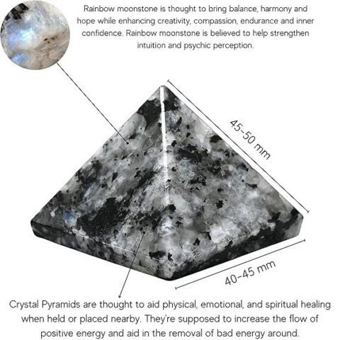 Divine Natural Rainbow Moonstone Certified Pyramid - 2" Inch Crystal Certified Pyramid for Positive Energy, Vastu, Reiki, Feng Shui and Chakra Healing Energy Balancing