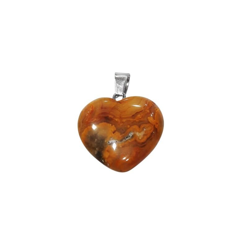 Natural Healing Stone Pendant Heart Shape Crystal Stone Pendant / Locket with Metal Chain for Healing and Meditation Size 25-30 mm Approx. (Picture Jasper)