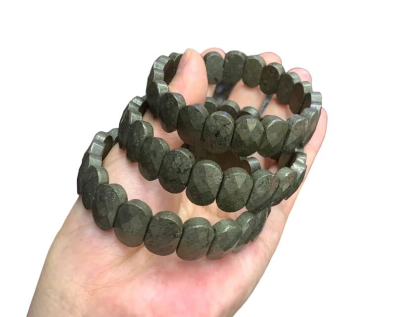Natural Pyrite Real Pure Crystal Lab Certified 10 mm Flat Bead Faceted Bracelet for Men and Women for Good Luck, Love, Abundance, Healing and Meditation