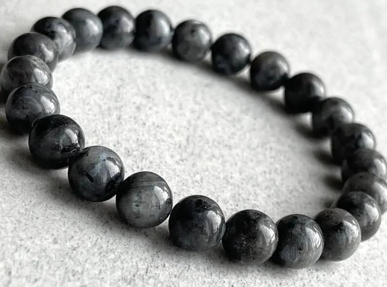 Natural Larvikite Crystal Bracelet Lab Certified 10 mm Semi Precious Gemstone Unisex AAA Grade Premium Stretchable Band Bracelet for Healing Meditation and Manifestation