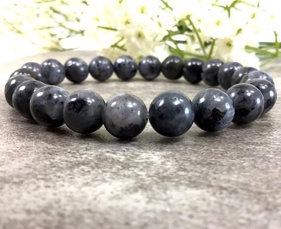 Natural Larvikite Crystal Bracelet Lab Certified 8 mm Semi Precious Gemstone Unisex AAA Grade Premium Stretchable Band Bracelet for Healing Meditation and Manifestation