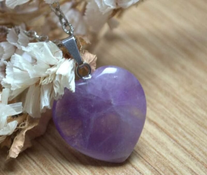 Genuine Amethyst Heart pendant | Amethyst crystal Mini Heart Healing pendant for Memory Power and Crown Chakra Healing and Meditation