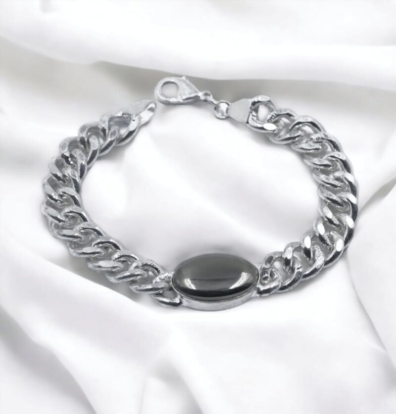 Natural Pyrite Cabochon Real Crystal Certified Chain Bracelet for Men and Women for Good Luck, Love, Abundance, Healing and Meditation