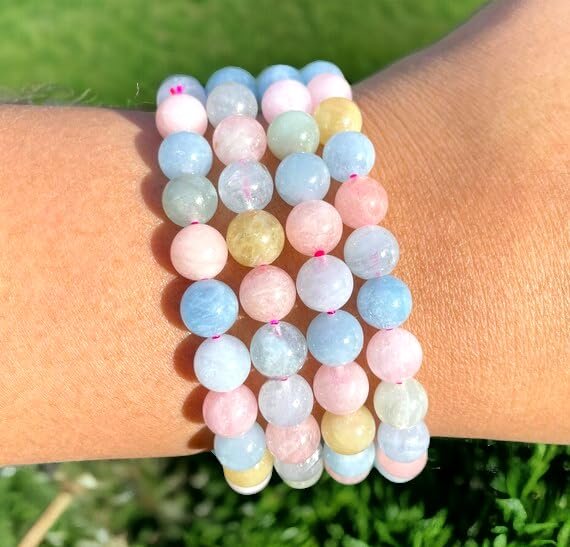 Natural Morganite Bracelet 8mm Stretchable Original Crystal Bracelet For Heart Chakra, Love, Stress-relief & Meditation For Men & Women