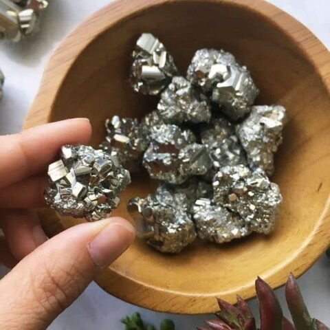 Peru Pyrite Original Cluster High Energy Natural Iron Pyrite Stone Rock Used for Increased Willpower and Manifestation with Palo Santo Smudge Stick and Pine Wood Box (320 Grams)