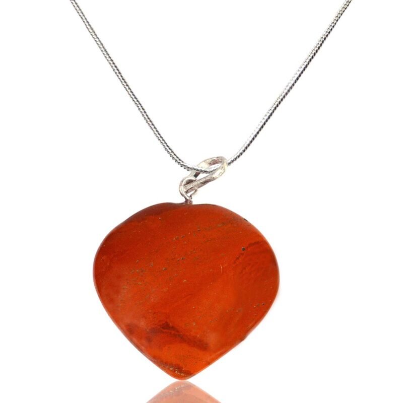 Natural Healing Stone Pendant Lab Certified Heart Shape Crystal Stone Pendant / Locket with Metal Chain for Healing and Meditation Size 25-30 mm Approx. (Red Jasper)