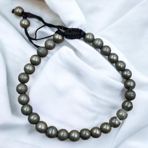 Natural Pyrite Real Crystal Certified 8 mm Adjustable Thread Bracelet for Men and Women for Good Luck, Love, Abundance, Healing and Meditation (Natural Pyrite Original Stone Bracelet)