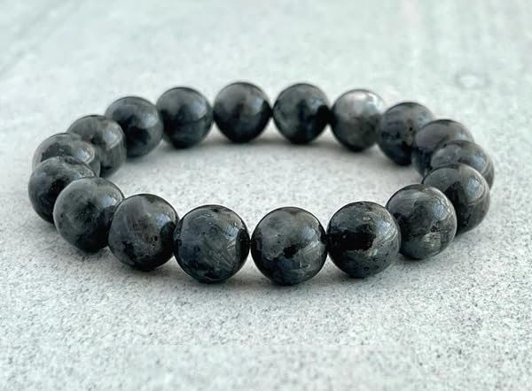 Natural Larvikite Crystal Bracelet Lab Certified 10 mm Semi Precious Gemstone Unisex AAA Grade Premium Stretchable Band Bracelet for Healing Meditation and Manifestation