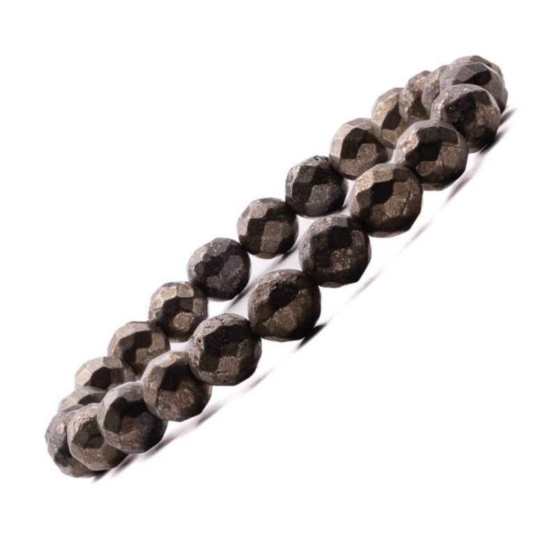 Pyrite Bracelet Certified Stone Diamond Cut Jewelry 8 mm Unisex Faceted Strechable Band Bracelet for Wealth and Prosperity - Genuine Pyrite stone Bracelet