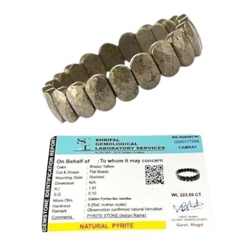 Natural Pyrite Bracelet AAA Grade Lab-Certified Original Stretchable Unisex 10mm Flat Faceted Bracelet For Prosperity, Abundance & Manifestation