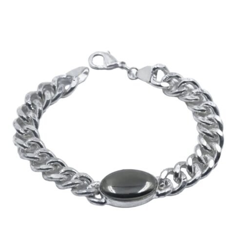 Natural Pyrite Cabochon Real Crystal Certified Chain Bracelet for Men and Women for Good Luck, Love, Abundance, Healing and Meditation