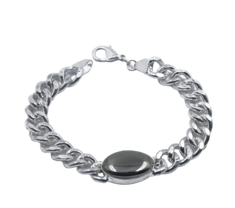 Natural Pyrite Cabochon Real Crystal Certified Chain Bracelet for Men and Women for Good Luck, Love, Abundance, Healing and Meditation
