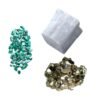 Pyrite Stone Original Certified Natural Raw Geode 40 Grams with 50 Grams Natural Malachite Chips and 1 Natural Selenite Stone Raw Block for Healing Meditation and Manifesting Abundance