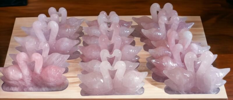 Natural Pink Rose Quartz Lab Certified Pair of Swans for Love & Relationship Handcrafted Love Birds Duck Male Female Gift 120 to 225 Grams Approx 5 to 6 Cms Height Approx (Rose Quartz Swan Pair)
