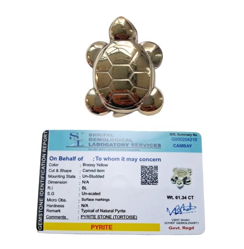 Pyrite Tortoise Carving, Pyrite Carved Lab Certified Crystal Tortoise Home Decoration, Gold Pyrite Crystal Tortoise Pocket Stone , Crystal Healing Stone / Pocket Pyrite Tortoise for Abundance