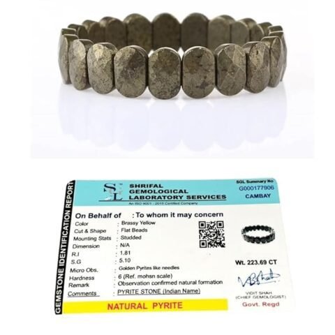 Divine Spirituals Natural Pyrite Real Pure Crystal Lab Certified 10 mm Flat Bead Faceted Bracelet for Men and Women for Good Luck, Love, Abundance, Healing and Meditation