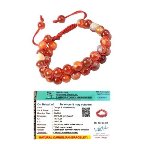 Natural Red Carnelian Bracelet Double-layered Macrame Adjustable 8mm Lab-Certified Unisex Real Crystal Bracelet For Root Chakra, Creativity, Manifestation & Meditation