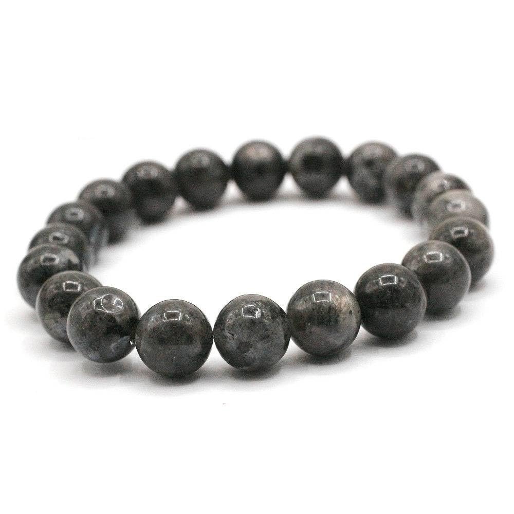 Natural Larvikite Crystal Bracelet Lab Certified 10 mm Semi Precious Gemstone Unisex AAA Grade Premium Stretchable Band Bracelet for Healing Meditation and Manifestation